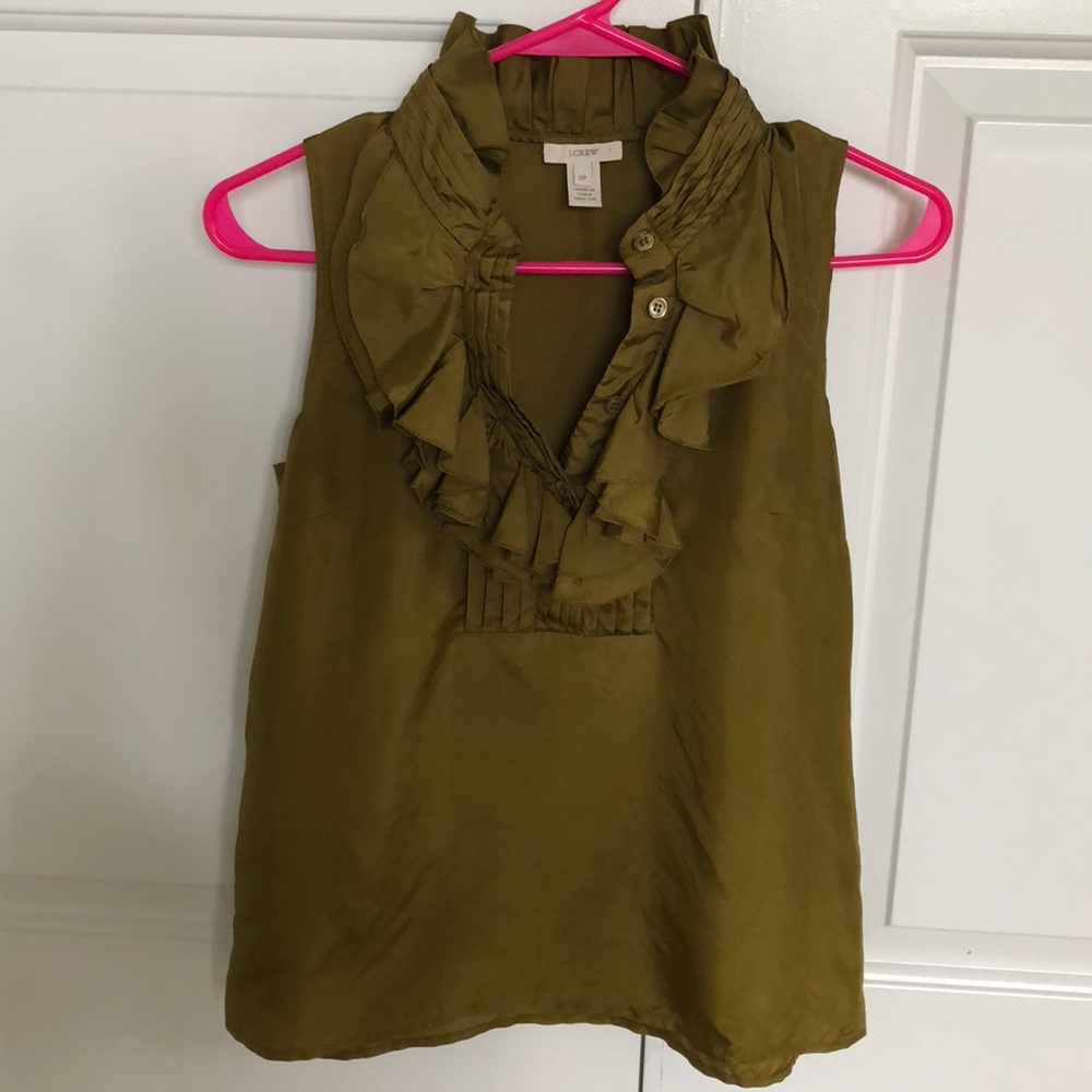 J Crew 2P olive color 100% silk blouse